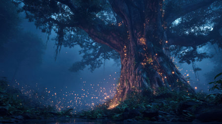 Foggy night in the rainforest of Big Island, Hawaiiの素材