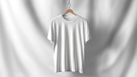 Blank white t-shirt hanging on a hanger, 3D renderingの素材
