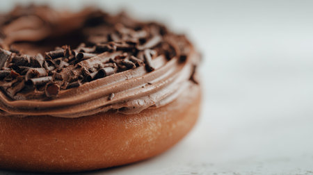 Chocolate donut on white wooden background. Selective focus.の素材