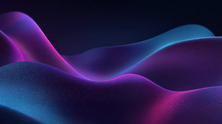 Abstract glowing dark indigo and violet gradient backdrop with smooth noise texture and cinematic lighting for modern banner useの素材