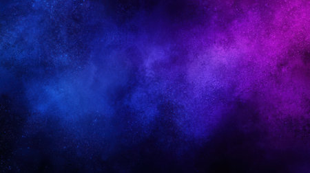 Cinematic dark gradient background blending royal blue and violet glow with minimal black grain textureの素材