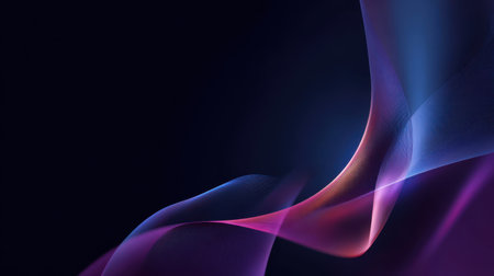 abstract background with purple and blue waves on a black background.の素材