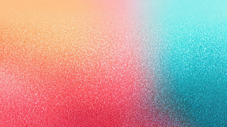 Gradient background blending turquoise, peach orange, and rose pink tones with shimmering noise texture, perfect for summer event header designの素材