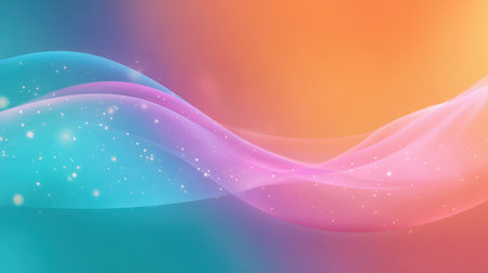 Dynamic turquoise, orange, and pink gradient background with glowing transitions, noise texture, and warm summer vibes for modern poster designの素材