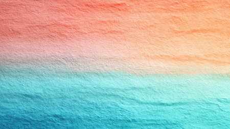 Radiant summer gradient with turquoise blue, coral orange, and light pink tones, featuring smooth blending and textured grain for trendy postersの素材