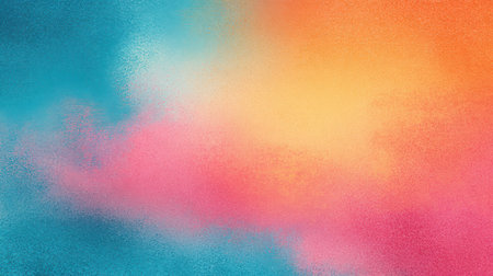 Bright and lively gradient texture with turquoise, orange, and pink color transitions, giving a warm summer feel with soft noise overlayの素材