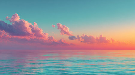 Beautiful seascape. Sunset over the sea. 3D illustrationの素材
