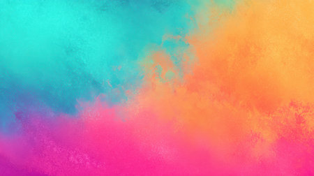 Vibrant abstract background with turquoise, orange, and pink gradients blending smoothly, featuring soft grainy texture and subtle noise, ideal for summer event postersの素材