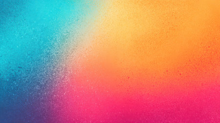 Vibrant abstract background with turquoise, orange, and pink gradients blending smoothly, featuring soft grainy texture and subtle noise, ideal for summer event postersの素材