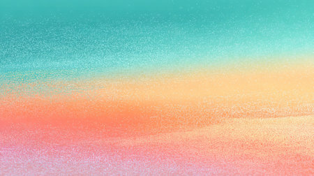 Warm tropical-inspired background with turquoise, orange, and pink gradients and fine grain detail, evoking beach sunset moodの素材