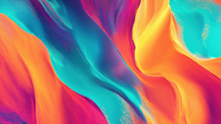 Abstract vibrant gradient with turquoise, orange, and pink hues mixed in fluid motion and grainy noise texture for energetic summer visualsの素材