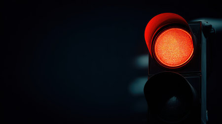 Isolated red traffic signal glowing in a dark void, cinematic lighting, perfect focus on the illuminated red circleの素材