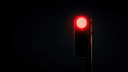 Isolated red traffic signal glowing in a dark void, cinematic lighting, perfect focus on the illuminated red circleの素材