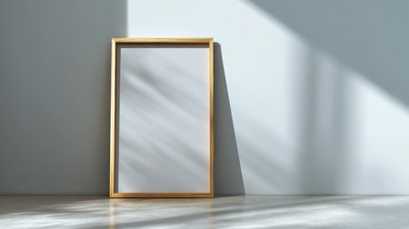 Modern minimal photo frame mockup leaning against wall with soft gradient lighting, clean simple composition, no text, no logoの素材