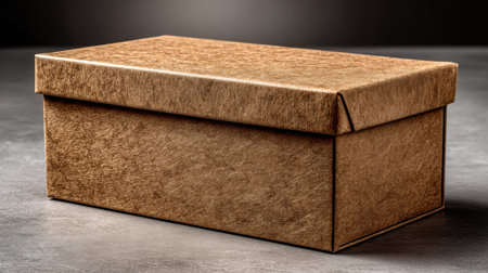 A single rectangular cardboard shipping box on a smooth neutral background, soft studio lighting, realistic material detail, professional e-commerce presentationの素材