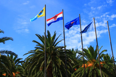 Croatian national flag on the mast on Island Vi