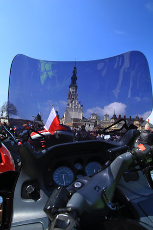 Czestochowa Poland April 16, 2023 Rally of motorcyclists Jasna GÃ³ra Monasteryのeditorial素材
