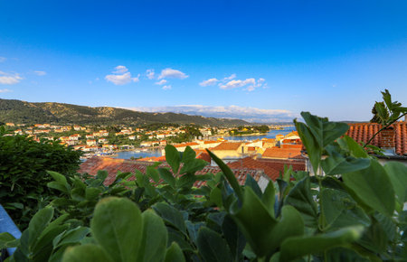 View of the bell towers and towers on the island of Rab in Croatiaの写真素材