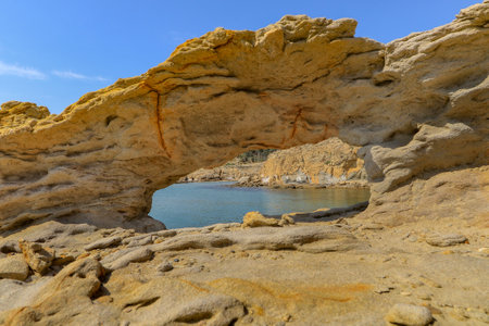 Pebble beach without people a place to relax Island Rab in Croatiaの写真素材