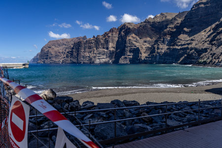 Beautiful view of Los Gigantes cliffs in Tenerife, Canary Islands. Closed beach near Los Gigantes. Spain.の写真素材