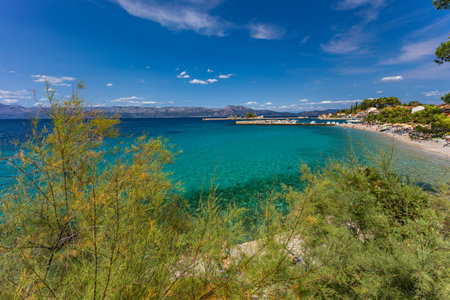 Blue clear water Adriatic sea coast of Croatia Peljesac peninsula Trpanjの写真素材