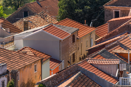 Old town of Trpanj in Croatia, red tile roofs, narrow streets, Peljesac peninsula vacation