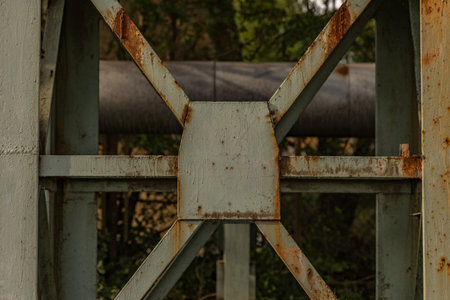 Old rusty pipeline, heating installation, water flow through old pipesの写真素材