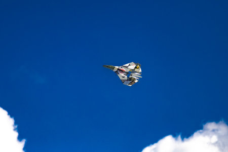 Models of light biplanes from World War II, simulation of air combat of flying modelsの写真素材