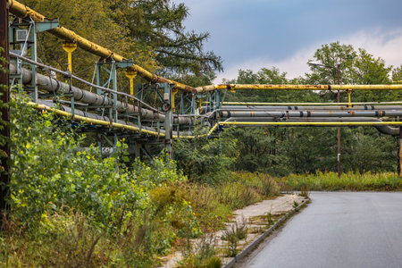Central heating installation, old rusty pipes, loss of heat transferred from the heating plant to consumers, increase in heating purposeの写真素材