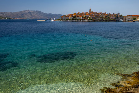 The old town on the island of Korcula, the city where the famous discoverer Marco Polo was born and livedの写真素材
