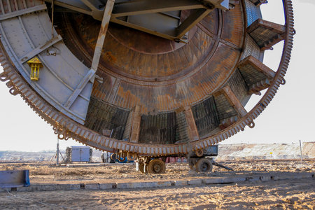 Heavy equipment in an open-pit lignite mine in central Europeの写真素材