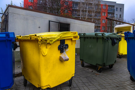 The arsonist set fire to garbage containers, burned garbage, action of the fire brigade