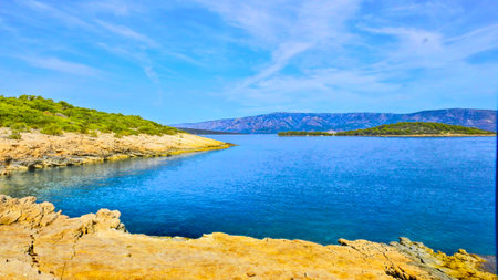 A bicycle trip around the island of Hvar, panorama, wild beaches near Jelsa, an ideal place for a holiday breakの写真素材