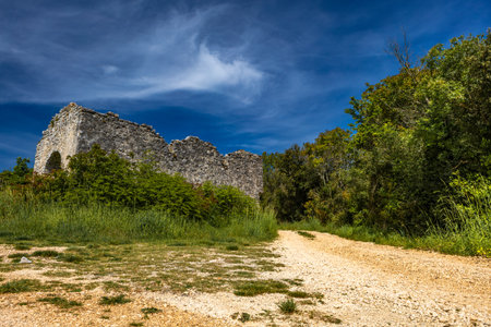 Ruins of the old church of St. Peter near ROvinj, Istrian Peninsula, destroyed church, Croatian monumentsの写真素材