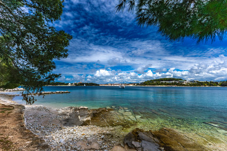Rocky coast and beach on the Kamenjak Peninsula, Kamenjak Park, summer landscape on Kamenjakの写真素材