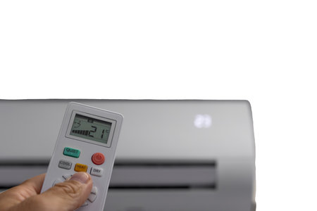 Modern air conditioner on white backgroundの写真素材