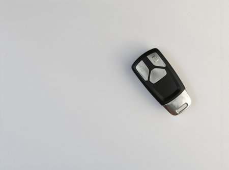 Car alarm keys placed on a white sheet of paper, car keys on a white backgroundの写真素材