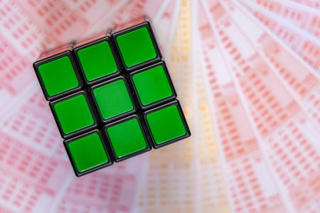 Colorful cube for stacking, lottery tickets, big lottery wins, gambling games lucky numbers, big...