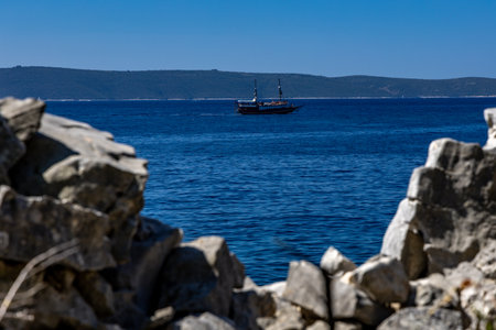 Boat trips on the Adriatic Sea, fish picnic tourist attraction, tourist attraction near Split airportの写真素材