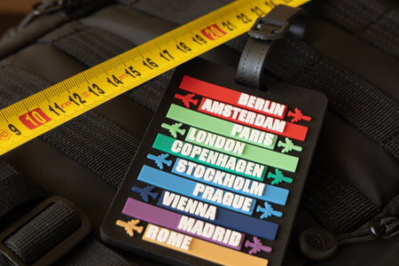 Measuring the backpack size with a tape measure before traveling by plane, permissible dimensions of...