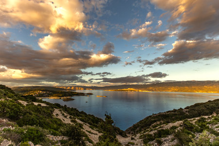 Paradise Beach on the island of Rab, a viewpoint on the mountain trail, Premuzji Trail,の写真素材