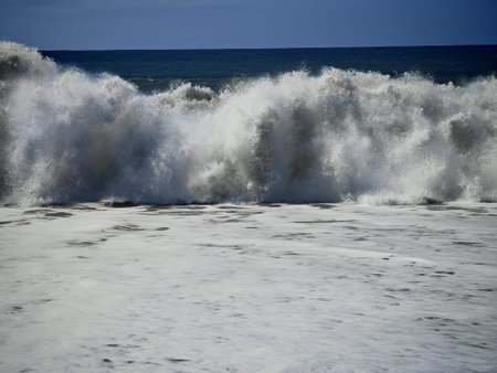 High waves off the coast of La Palma, Canary Islands in Spain, dangerous Atlantic Ocean, huge,...