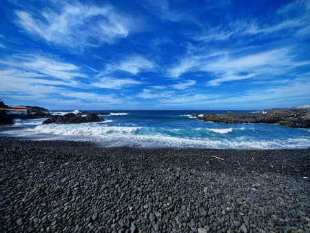 High waves off the coast of La Palma, Canary Islands in Spain, Atlantic Ocean, huge, churning masses...