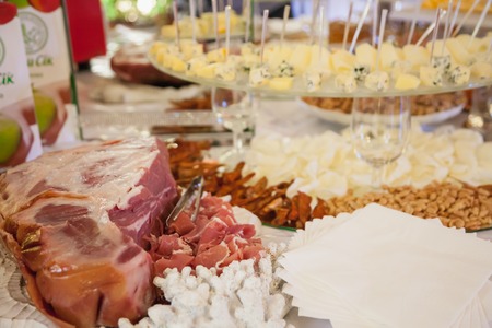Nicely decorated, meat and fruit wedding reception