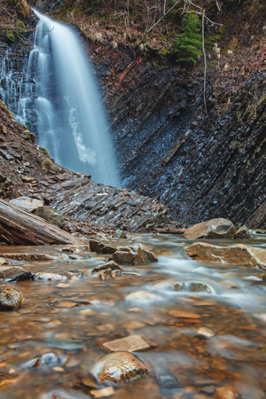 Beautiful waterfall on Carpathian mountains, Western Ukraineの写真素材