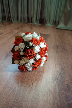 Beautiful red wedding bouquet, for the brideの写真素材