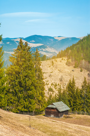 Landscape from the rocky Fagaras mountains in Romania in the summer with Capra lake in the distanceの写真素材