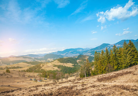 Landscape from the rocky Fagaras mountains in Romania in the summer with Capra lake in the distanceの写真素材