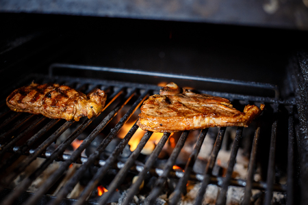 Beef Steak On Grill With Rosemary Pepper And Salt - Barbecueの写真素材