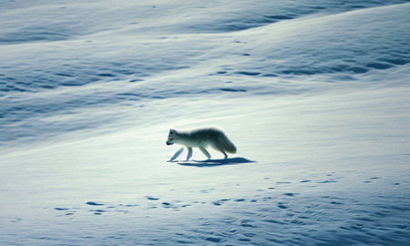 Arctic fox, Vulpes lagopus, single mammal on snow, Iceland